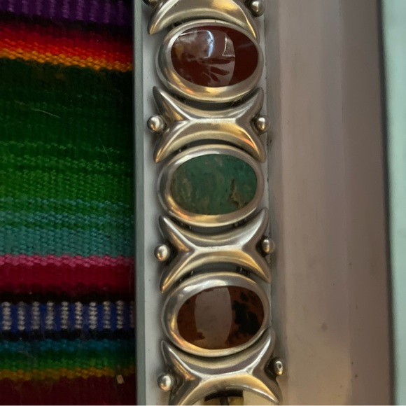Vintage  Taxco Mexico 925 Sterling Silver &  Multi Gemstone Bracelet - Picture 3 of 4